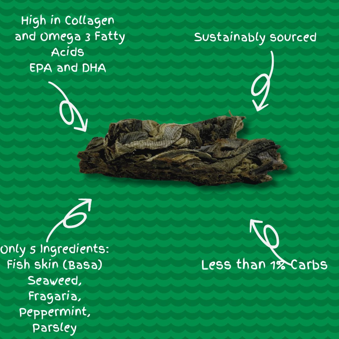 Pet Natural Dogeatus Fish Skin Treats - Teeth Cleaning Herb Mix Bars - 500g