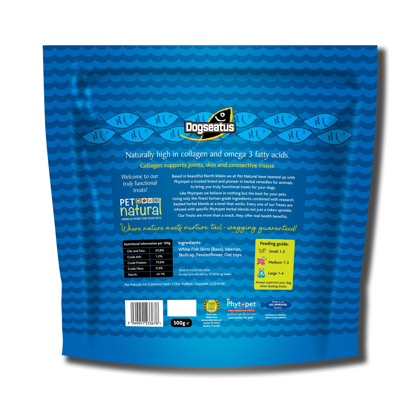 Pet Natural Dogeatus Fish Skin Treats - Calming Herb Mix Braids - 500g