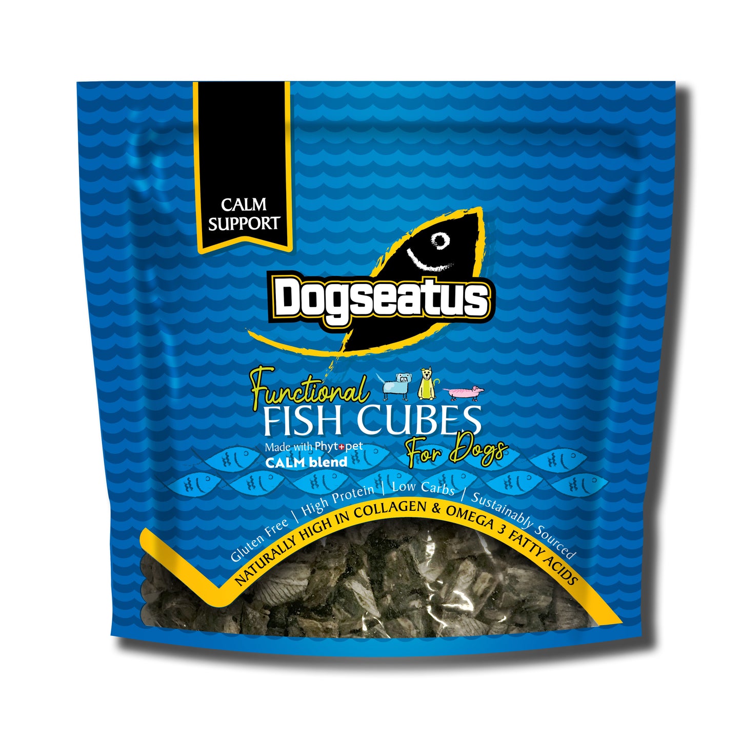 Pet Natural Dogeatus Fish Skin Treats - Calming Herb Mix Cubes - 500g