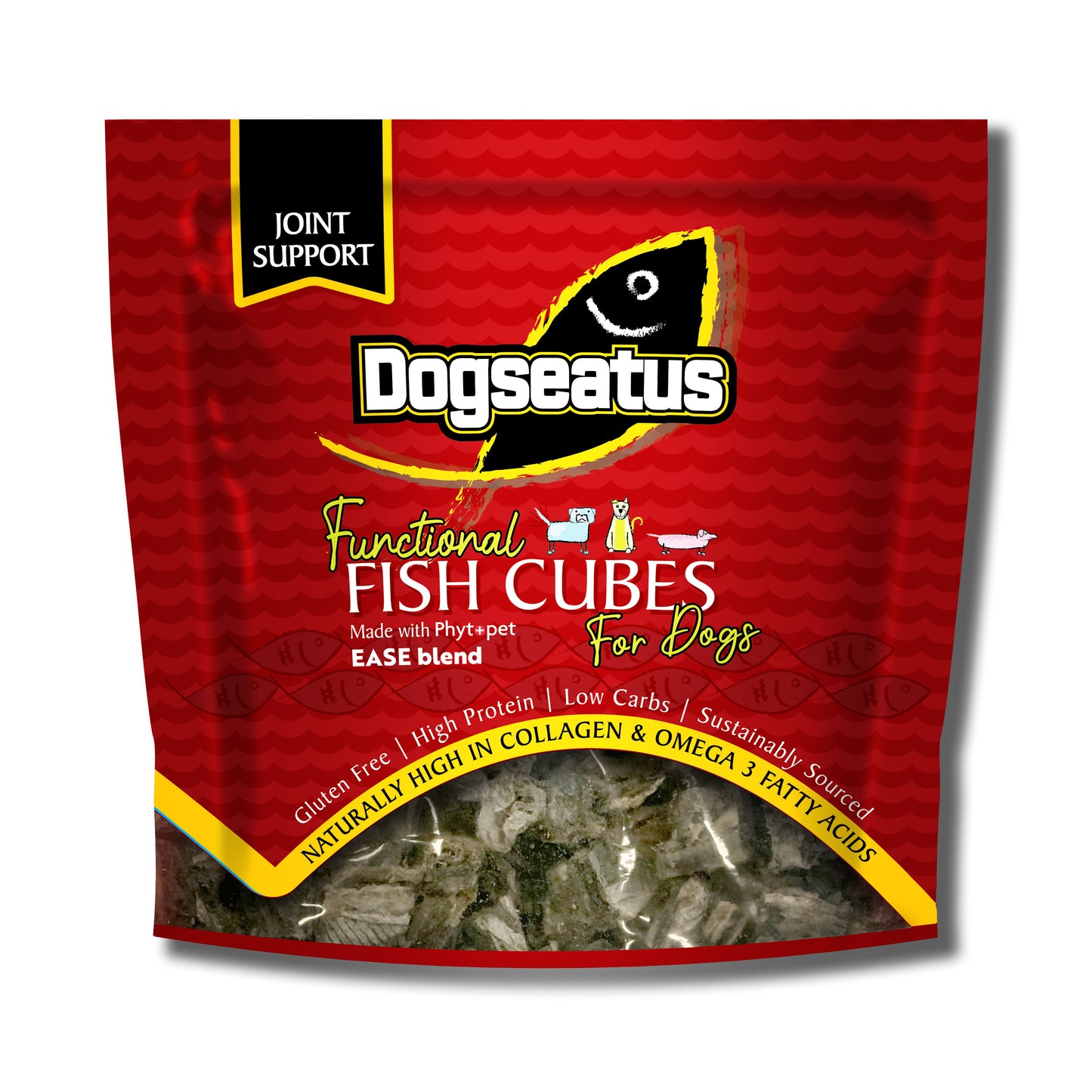 Pet Natural Dogeatus Fish Skin Treats - Joint Support Herb Mix Cubes - 500g