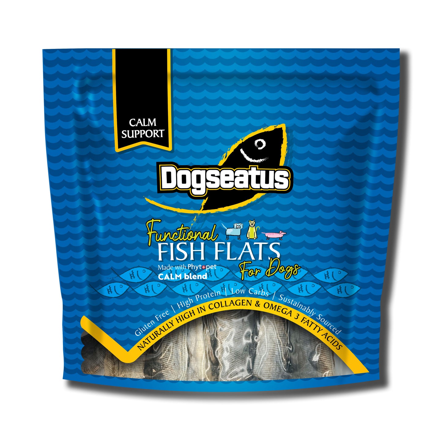 Pet Natural Dogeatus Fish Skin Treats - Calming Herb Mix Flats - 500g