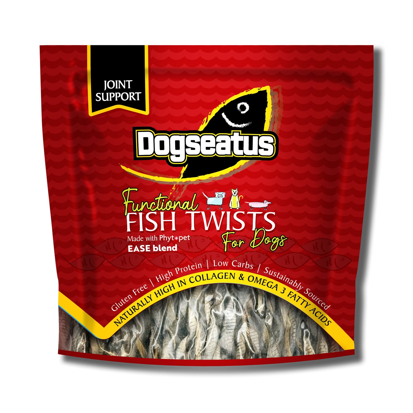 Pet Natural Dogeatus Fish Skin Treats - Joint Support Herb Mix Twists - 500g