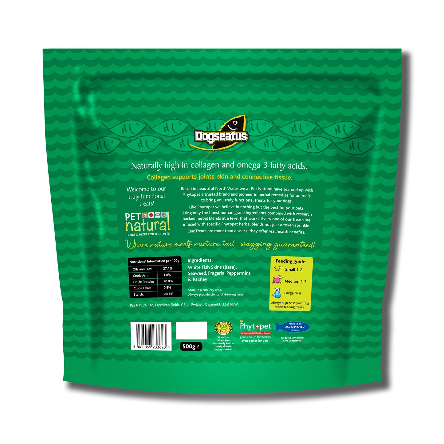 Pet Natural Dogeatus Fish Skin Treats - Teeth Cleaning Herb Mix Twists - 500g